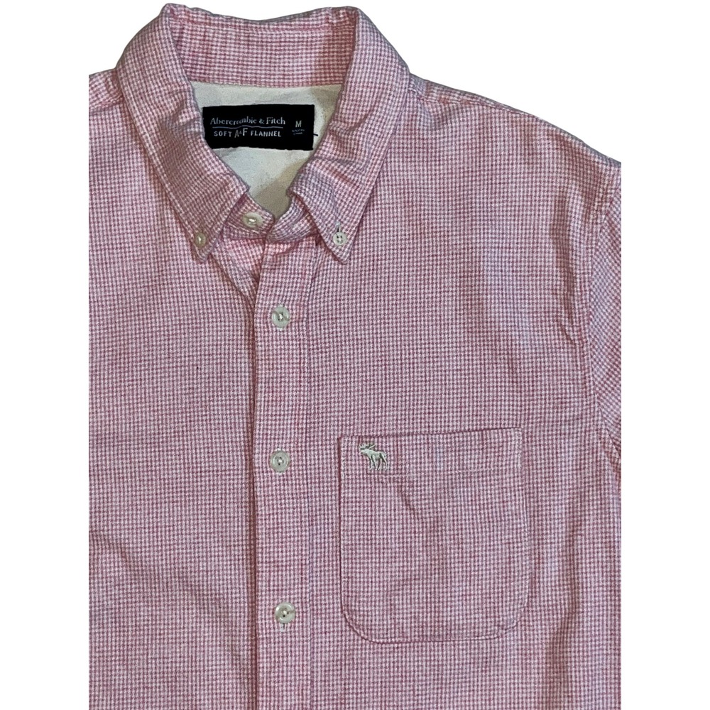 Abercrombie & Fitch Soft Flannel Shirt Men M Pink Houndstooth Button Down Cotton - Picture 4 of 12